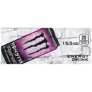 Monster Energy Rehab Pink Lemonade can on ice small size flavor strip